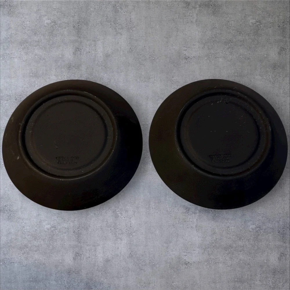 2 WEDGWOOD BASALT BLACK Bond Shape Demitasse‎ Espresso Cup & Saucer Set England